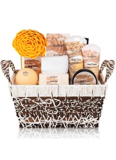 Spa Baskets For Women  Luxury Bath Set With Honey  Almond  Spa Kit Includes Wash Bubble Bath Lotion Bath Salts Body Scrub Hand Cream Shower Puff Bathbombs Soap and Towel