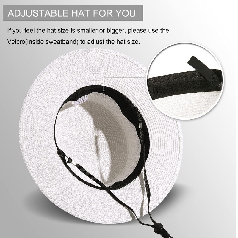 Lanzom Sun Hats for Women Wide Brim Straw Boater Hat Foldable Packable Beach Hat for Summer (White, Medium) - Image 4