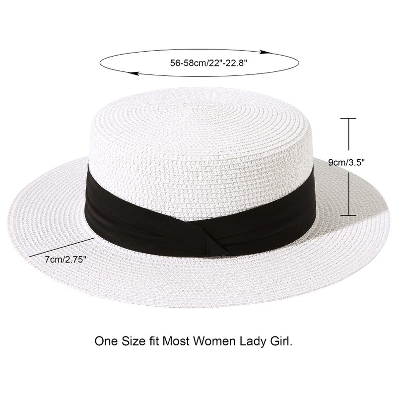 Lanzom Sun Hats for Women Wide Brim Straw Boater Hat Foldable Packable Beach Hat for Summer (White, Medium) - Image 3
