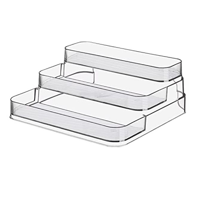 Zilphoba Acrylic Spice Rack, No Assembly Clear 3 Tier Condiment Bottle Shelf Vanity Organizer for Cabinet Kitchen Bathroom (1pcs)