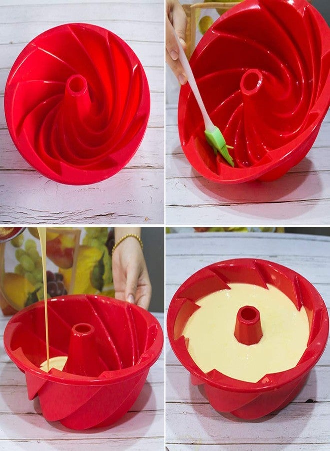 DODXIAOBEUL 6 1/2 Inch Silicone Baking Molds,Grade Fluted Round Cake Pan,Non-Stick Cake Pan for Bread,Gelatin,Jello,Baking Tools Cake Decorating Plate,DIY Baking Tool Red - Image 4