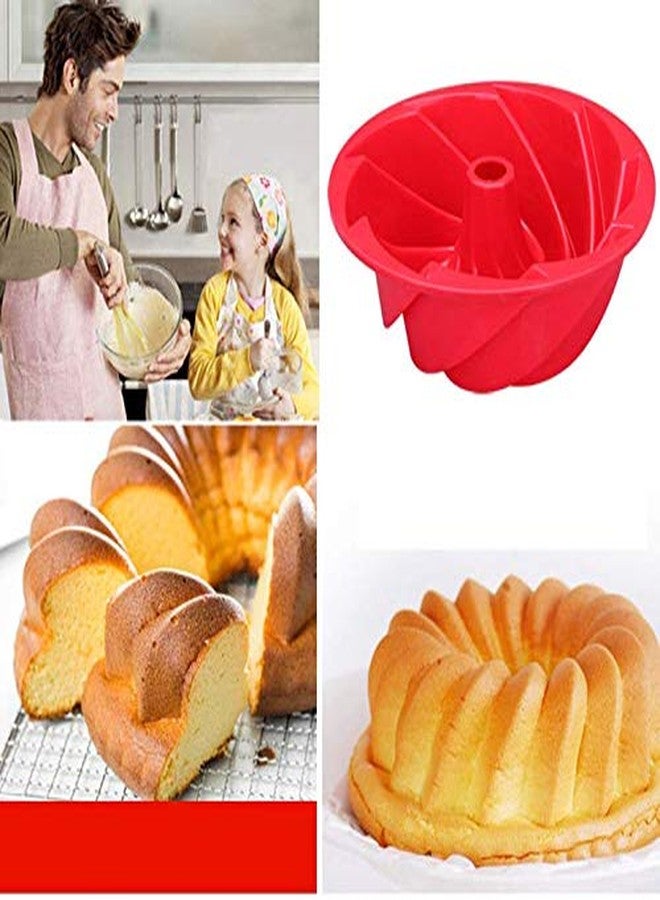 DODXIAOBEUL 6 1/2 Inch Silicone Baking Molds,Grade Fluted Round Cake Pan,Non-Stick Cake Pan for Bread,Gelatin,Jello,Baking Tools Cake Decorating Plate,DIY Baking Tool Red - Image 5