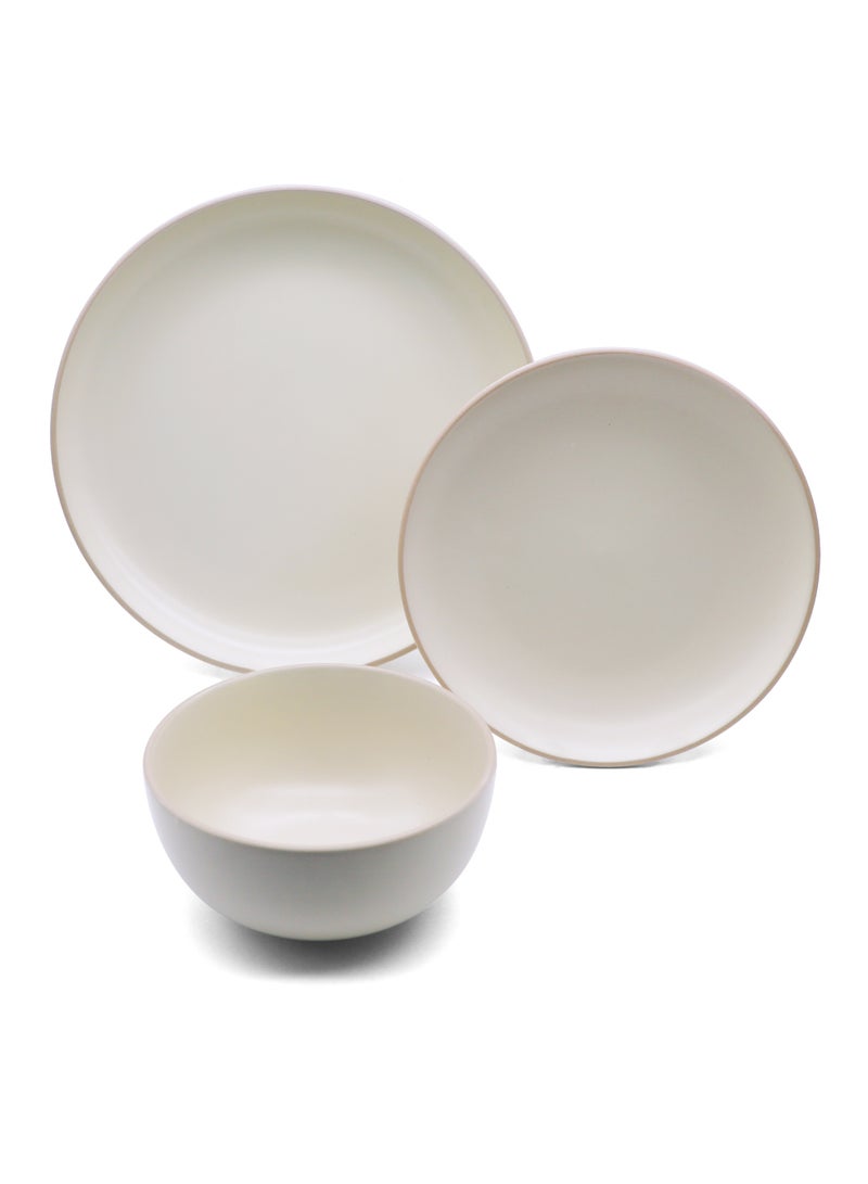 Noon East 18 Piece Stoneware Dinnerware Set for 6, Serves 6 | Kitchen Plates and Bowls, Dishwasher & Microwave Safe, Matt Cream Colour, Contrast Rimmed - Image 3