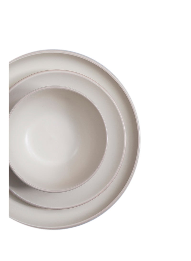 Noon East 18 Piece Stoneware Dinnerware Set for 6, Serves 6 | Kitchen Plates and Bowls, Dishwasher & Microwave Safe, Matt Cream Colour, Contrast Rimmed - Image 4