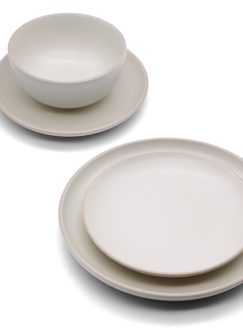Noon East 18 Piece Stoneware Dinnerware Set for 6, Serves 6 | Kitchen Plates and Bowls, Dishwasher & Microwave Safe, Matt Cream Colour, Contrast Rimmed - Image 5