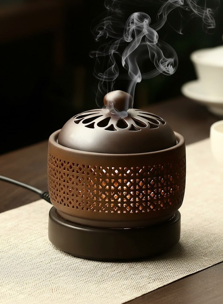 Y&D ‎Ceramic Electric Incense Burner Electronic Aroma Diffuser with Timing Temperature Adjustment and Cover Resin Frankincense Burner Used for Indoor Air Purification Home Decoration Meditation - Image 4