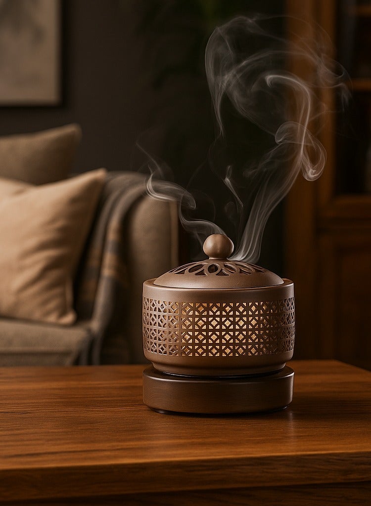 Y&D ‎Ceramic Electric Incense Burner Electronic Aroma Diffuser with Timing Temperature Adjustment and Cover Resin Frankincense Burner Used for Indoor Air Purification Home Decoration Meditation - Image 1