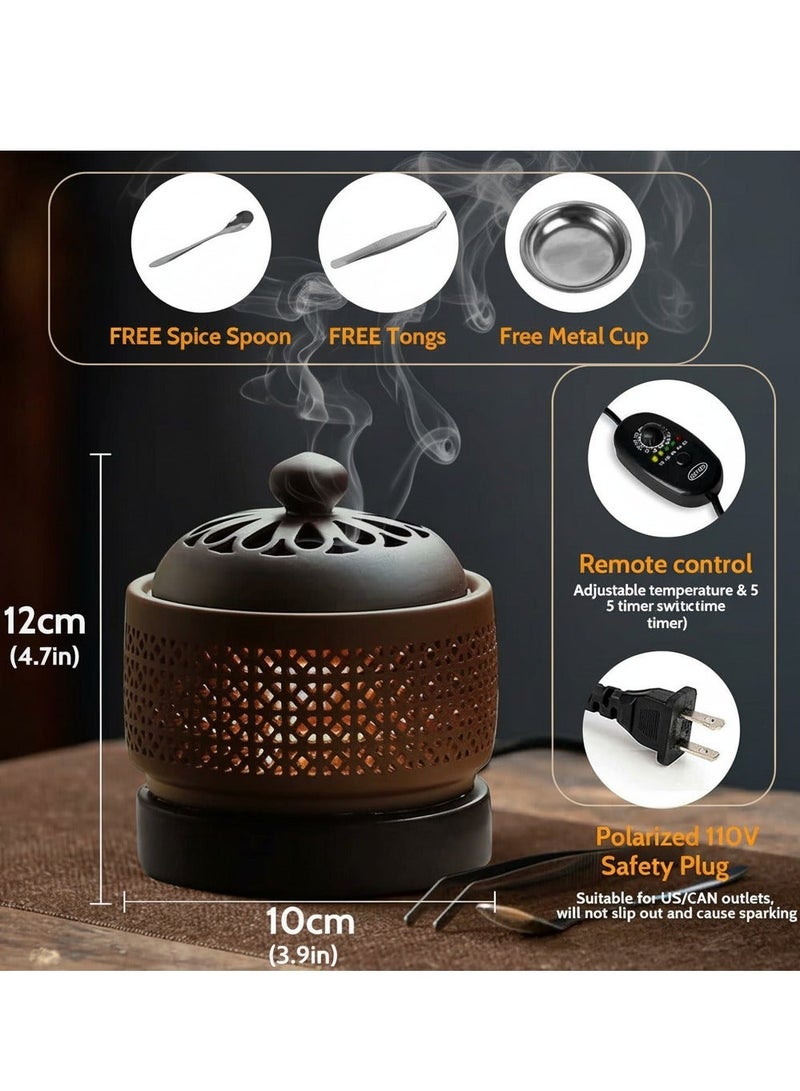 Y&D ‎Ceramic Electric Incense Burner Electronic Aroma Diffuser with Timing Temperature Adjustment and Cover Resin Frankincense Burner Used for Indoor Air Purification Home Decoration Meditation - Image 5