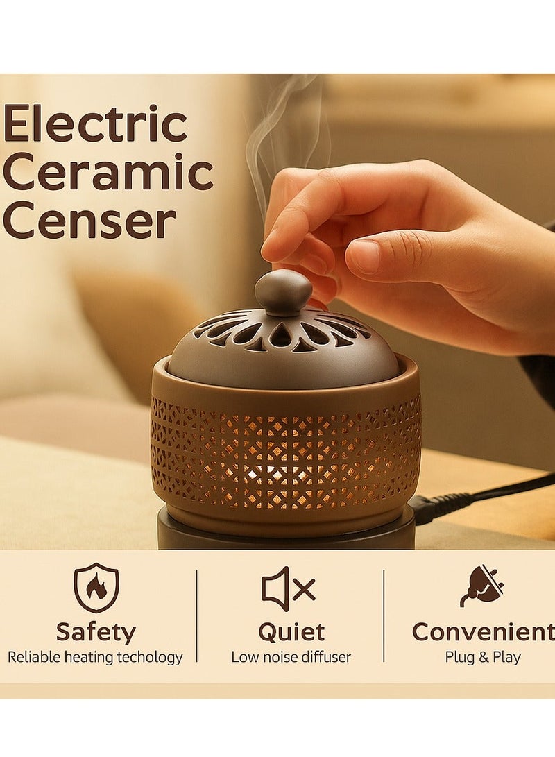 Y&D ‎Ceramic Electric Incense Burner Electronic Aroma Diffuser with Timing Temperature Adjustment and Cover Resin Frankincense Burner Used for Indoor Air Purification Home Decoration Meditation - Image 2