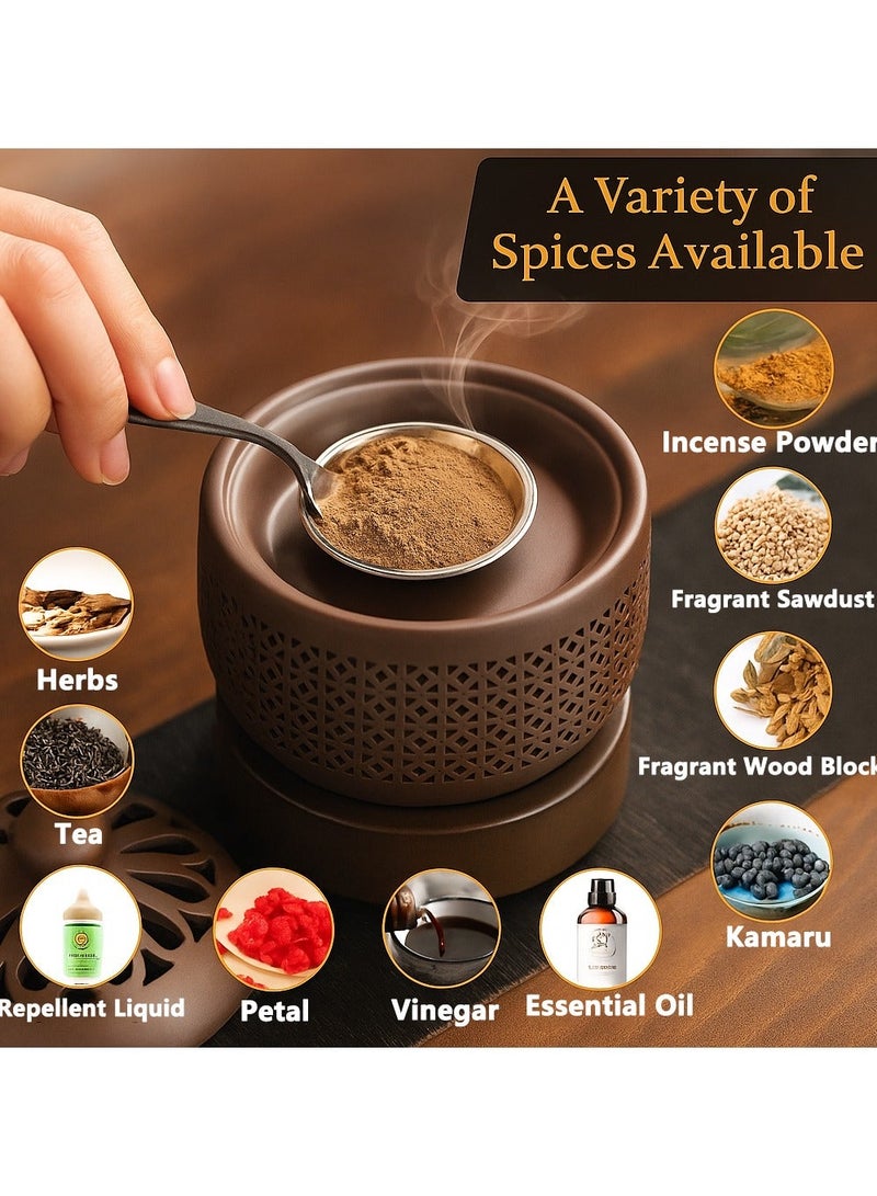 Y&D ‎Ceramic Electric Incense Burner Electronic Aroma Diffuser with Timing Temperature Adjustment and Cover Resin Frankincense Burner Used for Indoor Air Purification Home Decoration Meditation - Image 3