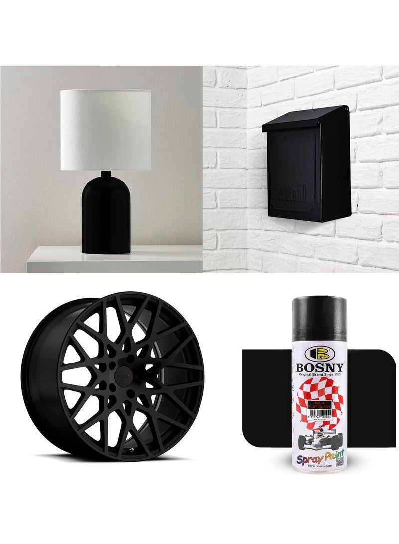 Bosny No. 4 Flat Black Spray Paint - Premium Matte Finish Quick Dry Aerosol for Automotive Touch Up, Furniture Upcycling, DIY Crafts & Industrial Parts - Multi-Surface Use on Metal, Wood, Plastic, Glass & Wall - Long-Lasting 400ml Can - Image 4