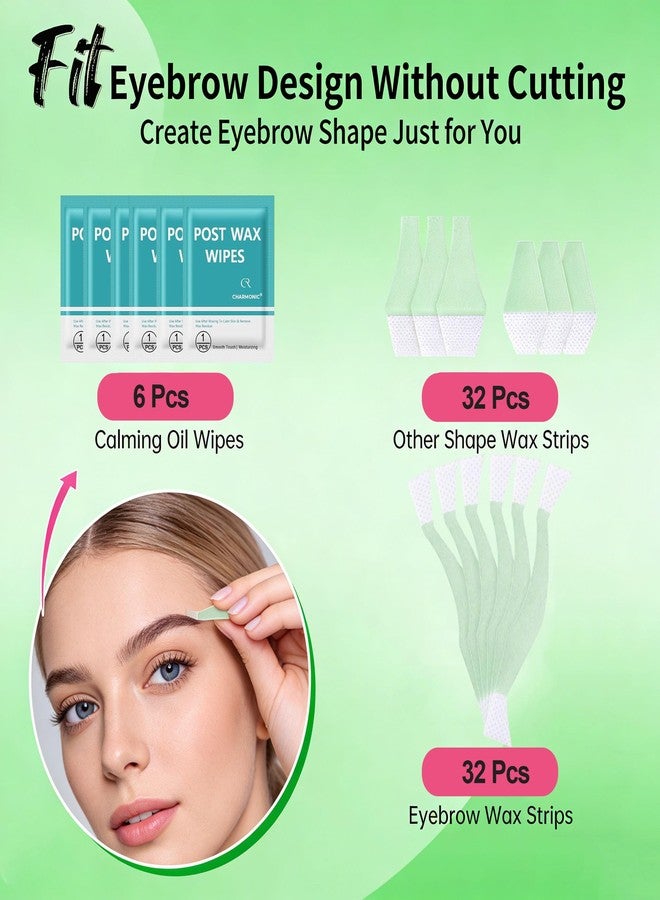Charmonic 64 Pcs Eyebrow Wax Strips, Eyebrow & Upper Lip Cheek Face Hair Removal, Natural Aloe Formula for Sensitive All Skin Types for Women, at Home Hair Remover Last 6 Weeks Contains 6 Calming Oil Wipes - Image 3