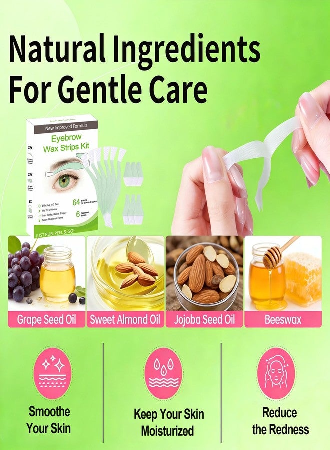 Charmonic 64 Pcs Eyebrow Wax Strips, Eyebrow & Upper Lip Cheek Face Hair Removal, Natural Aloe Formula for Sensitive All Skin Types for Women, at Home Hair Remover Last 6 Weeks Contains 6 Calming Oil Wipes - Image 5