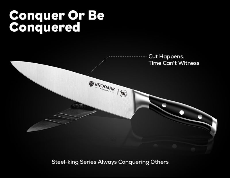 BRODARK Knife Set: 7 Piece Sharp Knife Set Without Steak Knives, Knives Set for Kitchen with German Stainless Steel & Ergonomic Handle, Acacia Wood Block with Built-in Sharpener, Ideal Gifts - Image 3