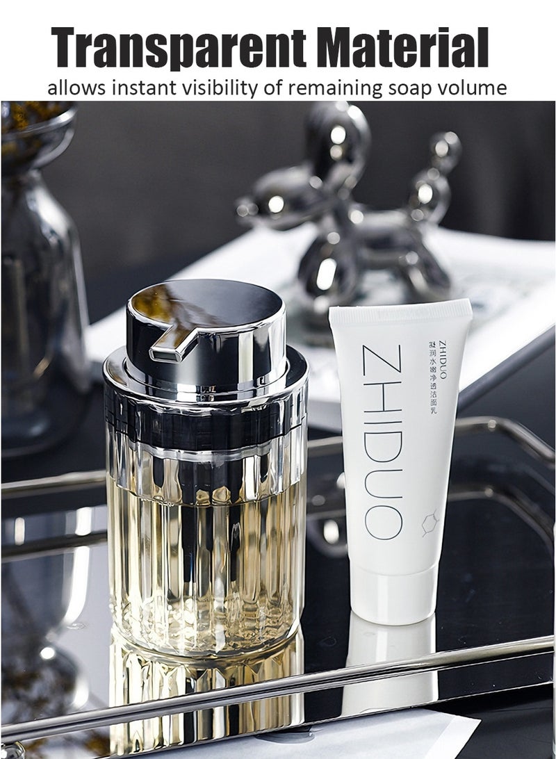 Foaming Soap Dispenser, Clear Acrylic Hand Soap Dispenser Refillable, 300ml Dispenser Pump Lotion Foaming Bottle with Sliver Pump for Bathroom Vanities Kitchen - Image 5