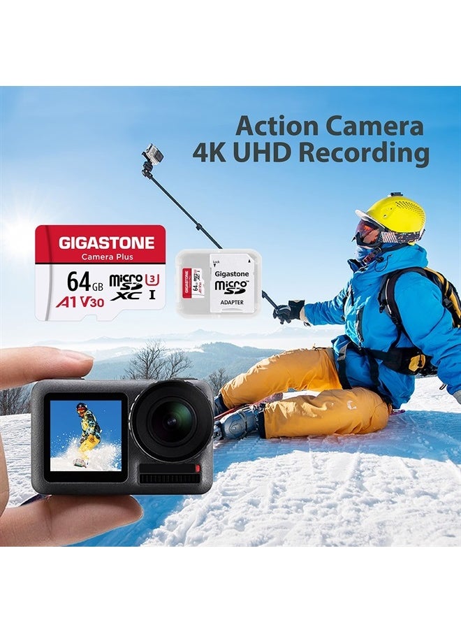 [Gigastone] 64GB 5-Pack Micro SD Card, Camera Plus, MicroSDXC Memory Card for Wyze, Video Camera, Security Camera, Smartphone, Fire tablet, 4K Video Recording, UHS-I U3 A1 V30, 95MB/s, with Adapter