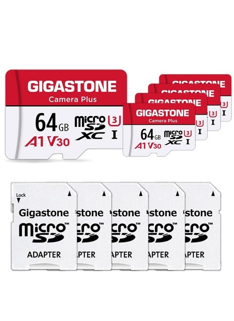 [Gigastone] 64GB 5-Pack Micro SD Card, Camera Plus, MicroSDXC Memory Card for Wyze, Video Camera, Security Camera, Smartphone, Fire tablet, 4K Video Recording, UHS-I U3 A1 V30, 95MB/s, with Adapter