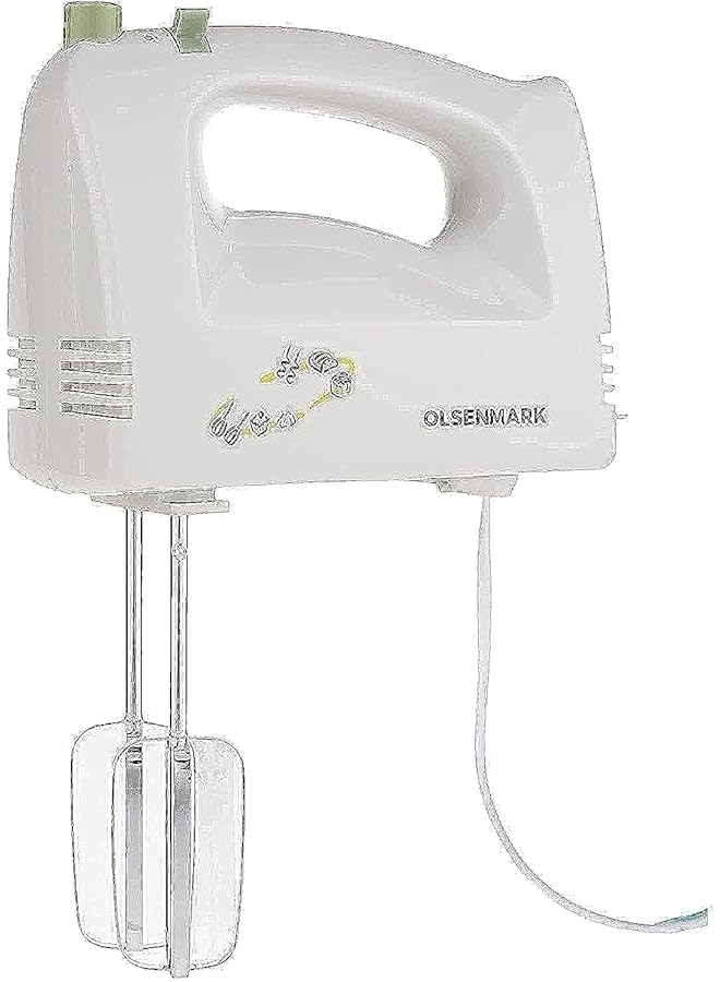 أولسنمارك خلاط يدوي بخمس سرعات للتحكم ومضرب مطلي بالكروم وخطافات للعجين ووظيفة القذف ومحرك قوي بقوة 160 وات ومادة ABS خفيفة الوزن - Image 1