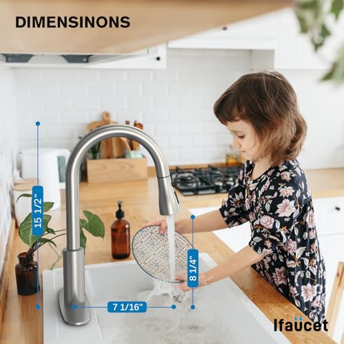 Ifaucet Kitchen Faucets, Kitchen Faucet with Pull Down Sprayer, High Arc Single Handle Kitchen Sink Faucet with Water Lines, Brushed Nickel Kitchen Faucet with Sprayer, RV Sink faucets - Image 2