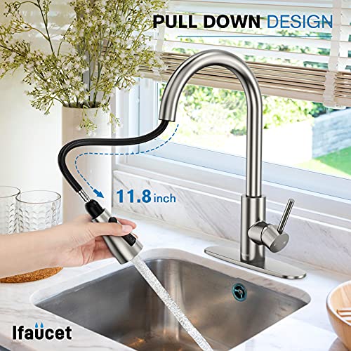 Ifaucet Kitchen Faucets, Kitchen Faucet with Pull Down Sprayer, High Arc Single Handle Kitchen Sink Faucet with Water Lines, Brushed Nickel Kitchen Faucet with Sprayer, RV Sink faucets - Image 3