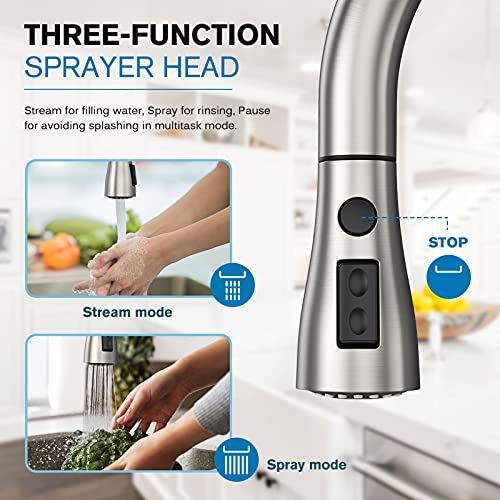 Ifaucet Kitchen Faucets, Kitchen Faucet with Pull Down Sprayer, High Arc Single Handle Kitchen Sink Faucet with Water Lines, Brushed Nickel Kitchen Faucet with Sprayer, RV Sink faucets - Image 4