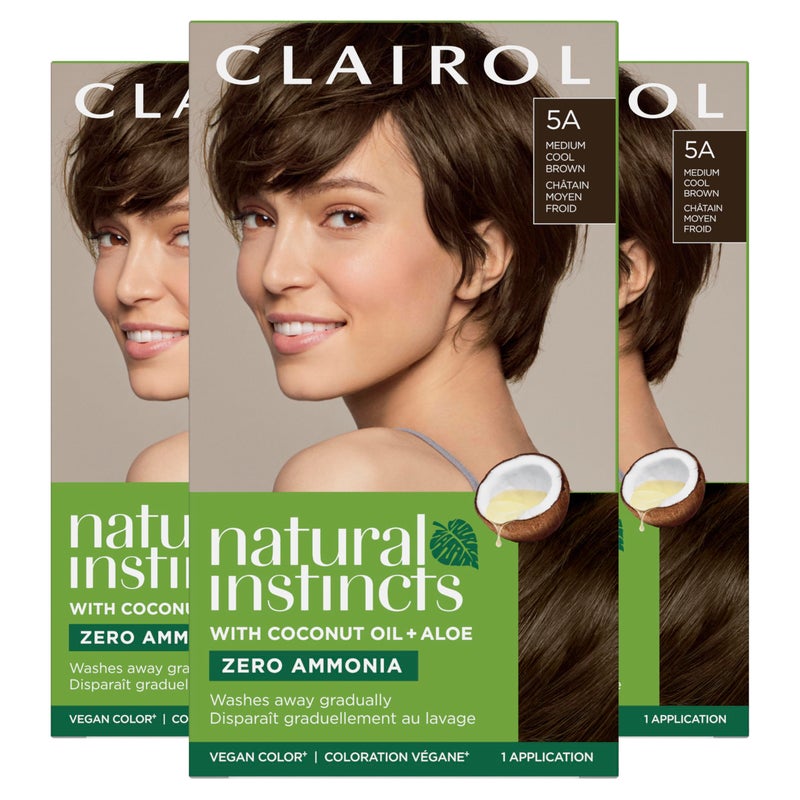 Clairol Natural Instincts Demi-Permanent Hair Dye, 5A Medium Cool Brown Hair Color, Pack of 3 - Image 1