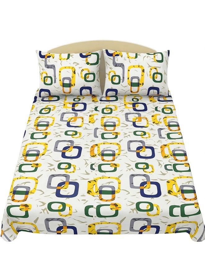 طقم ملاءات سرير مسطحة من 3 قطع بنقشة هندسية تجريدية، مقاس كينج، طقم أغطية وسائد يتضمن ملاءة سرير واحدة ووسادتين - Image 1