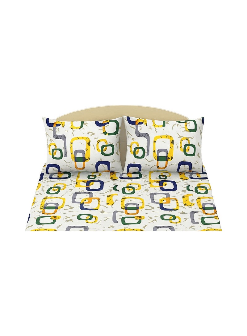 طقم ملاءات سرير مسطحة من 3 قطع بنقشة هندسية تجريدية، مقاس كينج، طقم أغطية وسائد يتضمن ملاءة سرير واحدة ووسادتين - Image 2