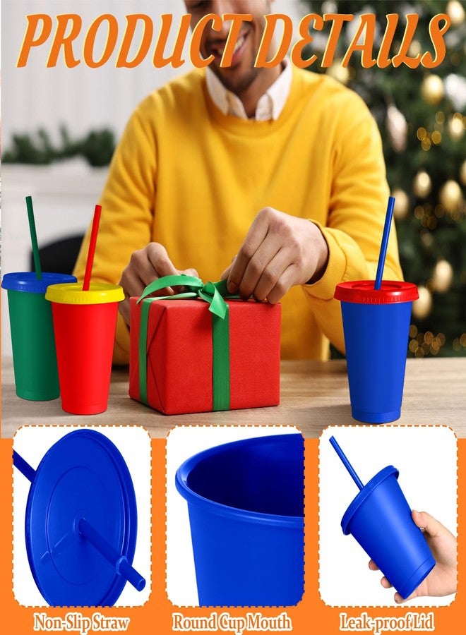 Skylety 16 Pcs Plastic Cups with Lids and Straws 16 oz Plastic Cups Coffee Reusable Tumbler Water Bottle Holiday Party Supplies Gifts for Drinking Coffee Cocoa(Red,Green,Blue,Yellow) - Image 3