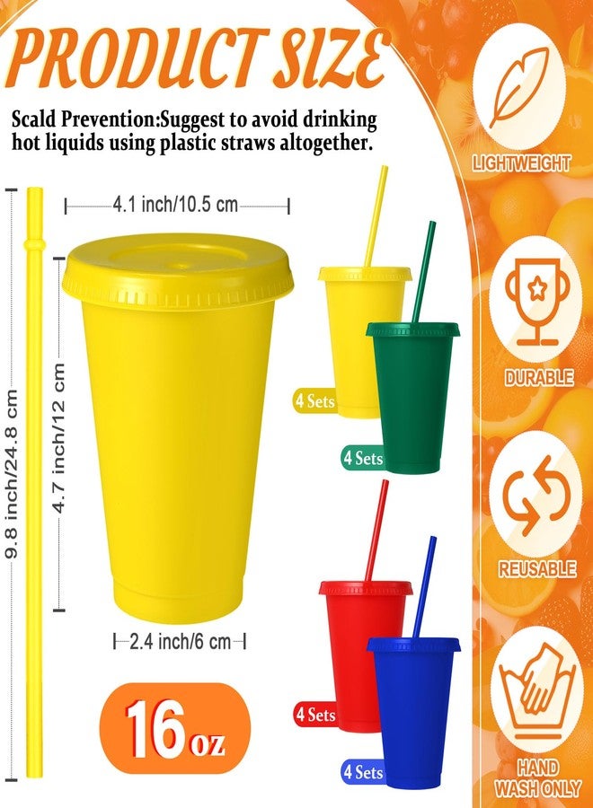 Skylety 16 Pcs Plastic Cups with Lids and Straws 16 oz Plastic Cups Coffee Reusable Tumbler Water Bottle Holiday Party Supplies Gifts for Drinking Coffee Cocoa(Red,Green,Blue,Yellow) - Image 2