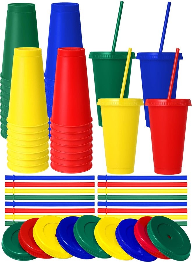 Skylety 16 Pcs Plastic Cups with Lids and Straws 16 oz Plastic Cups Coffee Reusable Tumbler Water Bottle Holiday Party Supplies Gifts for Drinking Coffee Cocoa(Red,Green,Blue,Yellow) - Image 1
