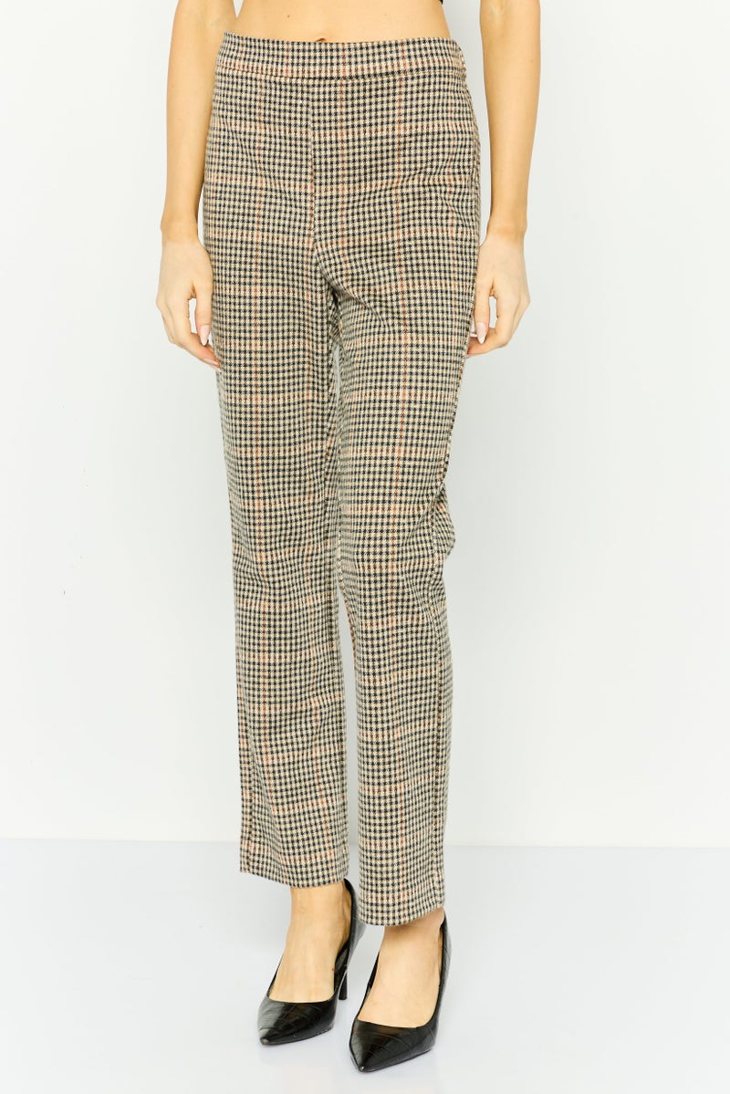 DEX Women Regular Fit Plaid Straight Leg Pant, Brown Combo  - Image 1