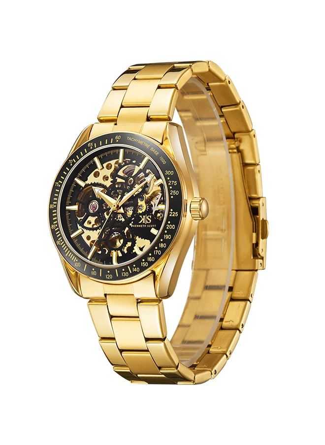 KENNETH SCOTT Kenneth Scott Men's Quartz Movement Watch, Mechanical Display and Stainless Steel Strap - K22312-GBGB, Gold