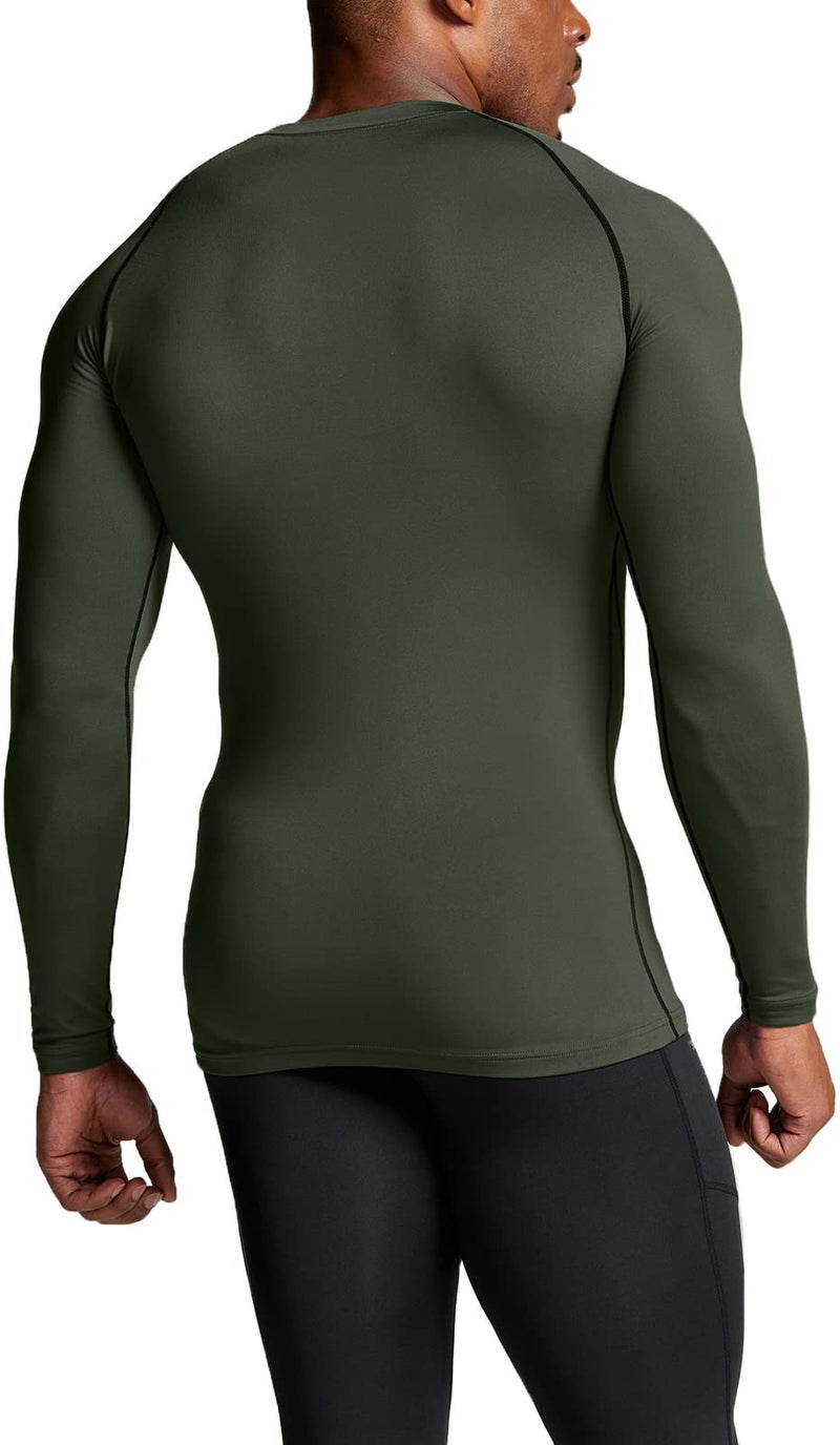 TSLA Men's Thermal Long Sleeve Compression Shirts, Athletic Base Layer Top, Winter Gear Running T-Shirt, Heat Core 2pack Black & Red/Olive, Large - Image 3