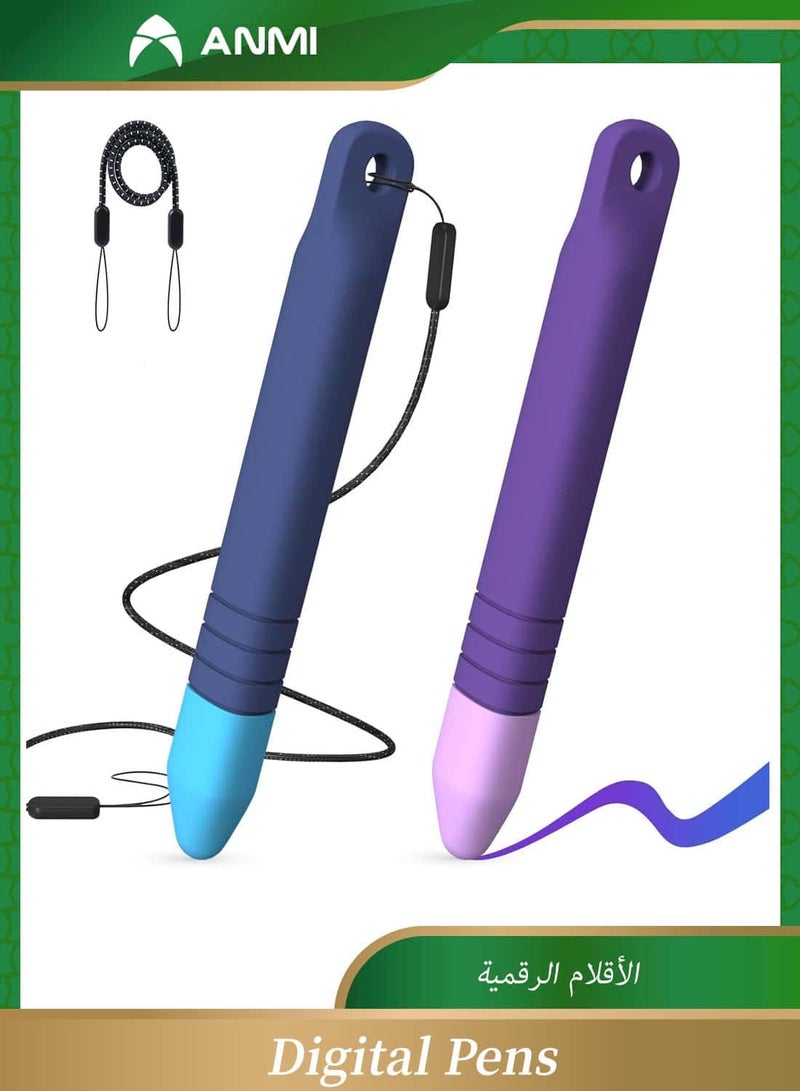 Anmi 2 Pack Kid-Friendly Stylus Pens for Touch Screens with Tethers, Compatible with iPad, iPhone, Tablets, Kindle and All Touch Screen Devices (Blue+Purple) - Image 1
