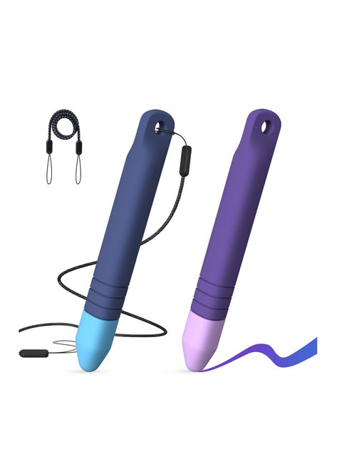 Kid-Friendly Stylus Pens for Touch Screens with Tethers - Anti-Rolling Tablet Stylus 2 Pack for Kids, Compatible with iPad, iPhone, Tablets, Kindle and All Touch Screen Devices (Blue+Purple)