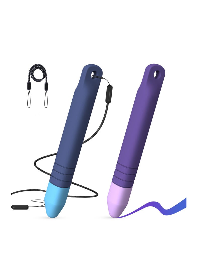 Anmi Kid-Friendly Stylus Pens for Touch Screens with Tethers - Anti-Rolling Tablet Stylus 2 Pack for Kids, Compatible with iPad, iPhone, Tablets, Kindle and All Touch Screen Devices (Blue+Purple)  - Image 1