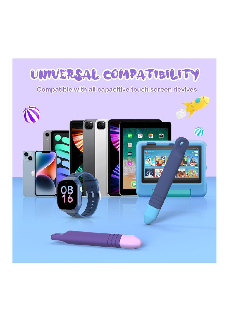 Anmi Kid-Friendly Stylus Pens for Touch Screens with Tethers - Anti-Rolling Tablet Stylus 2 Pack for Kids, Compatible with iPad, iPhone, Tablets, Kindle and All Touch Screen Devices (Blue+Purple)  - Image 4