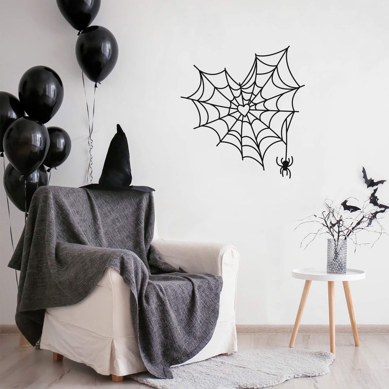 Ceybo Vinyl Wall Art Decal - Spiderweb Heart - 23.5"" x 22"" - Trendy Funny Halloween Pumpkin Shape Quote Sticker for Entryway Dining Room Kitchen Restaurant Coffee Shop Store Window Spooky Decor - Image 2
