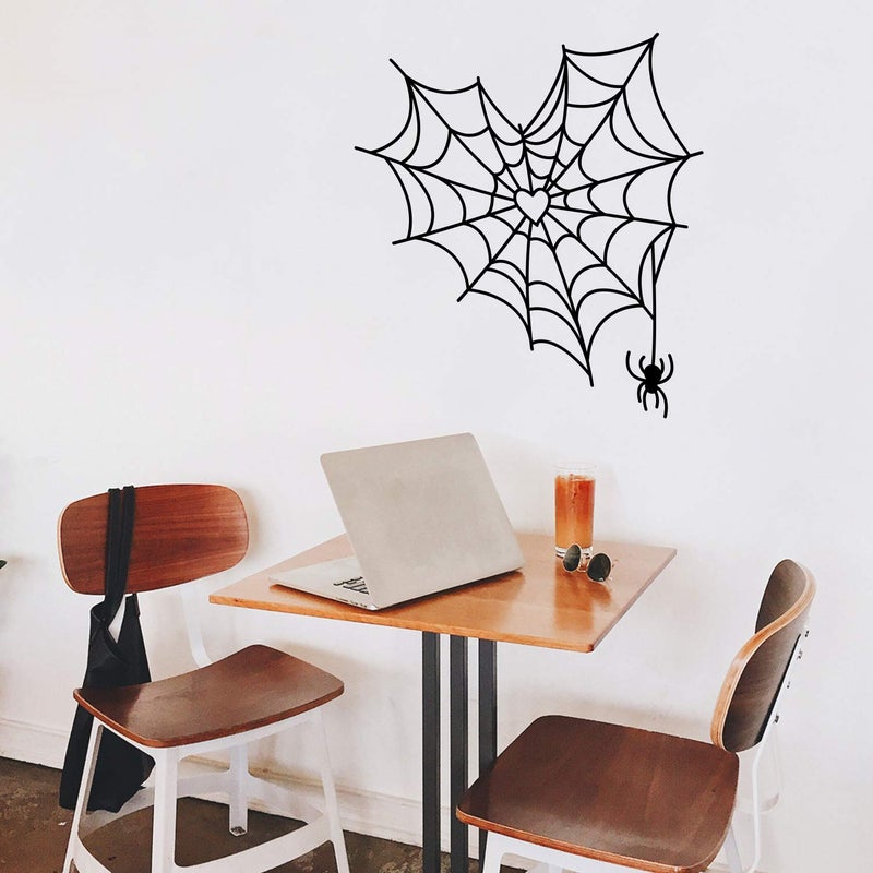 Ceybo Vinyl Wall Art Decal - Spiderweb Heart - 23.5"" x 22"" - Trendy Funny Halloween Pumpkin Shape Quote Sticker for Entryway Dining Room Kitchen Restaurant Coffee Shop Store Window Spooky Decor - Image 3