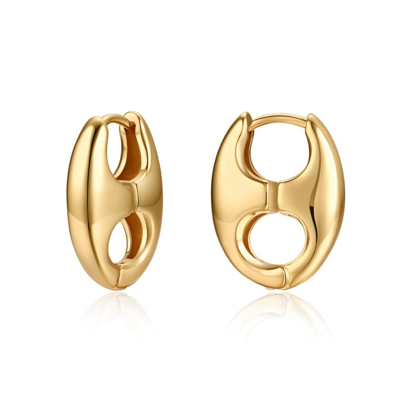 FRUMOS 18K Gold Plated Double-Cutout Huggie Hoop Earrings for Women, Hypoallergenic 925 Sterling Silver Post Earrings with Secure Hinge Closure, Modern Minimalist Statement Hoops - Image 1
