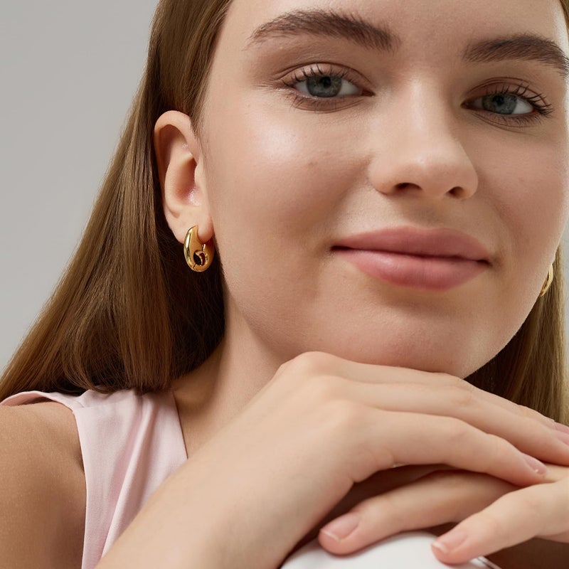 FRUMOS 18K Gold Plated Double-Cutout Huggie Hoop Earrings for Women, Hypoallergenic 925 Sterling Silver Post Earrings with Secure Hinge Closure, Modern Minimalist Statement Hoops - Image 4