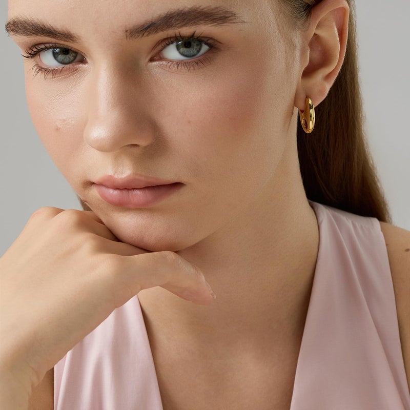 FRUMOS 18K Gold Plated Double-Cutout Huggie Hoop Earrings for Women, Hypoallergenic 925 Sterling Silver Post Earrings with Secure Hinge Closure, Modern Minimalist Statement Hoops - Image 5