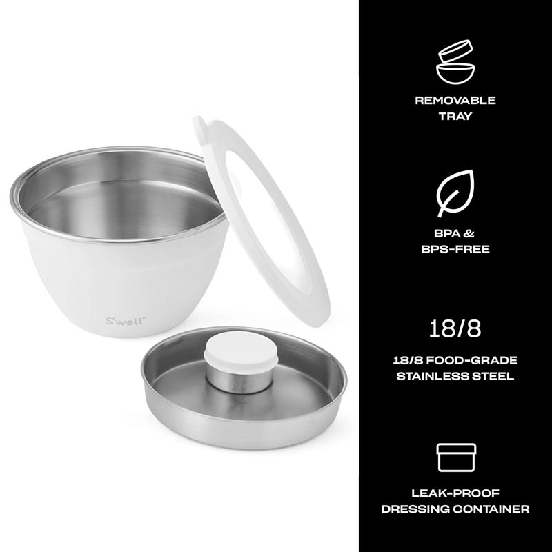 S'well Stainless Steel Salad Bowl Kit 64oz, Moonstone, Comes with 2oz Mini Canister and Removable Tray for Organization, Leakproof, Easy to Clean, Dishwasher Safe - Image 3