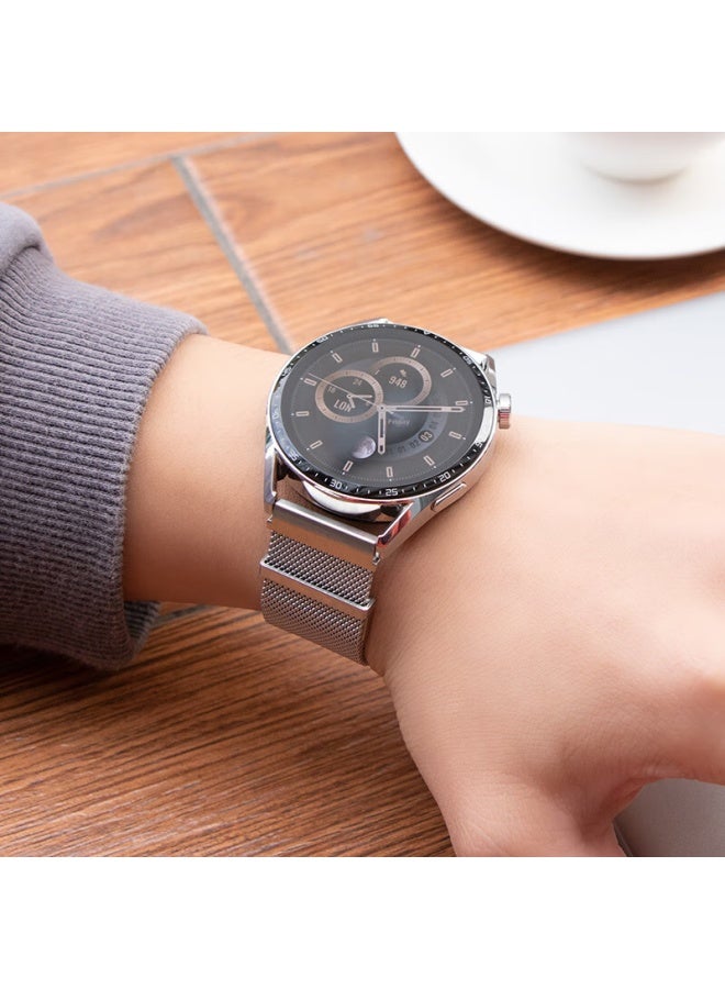 Wei Qiantu Weiqiantu سوار هاتف Huawei متوافق مع Watch Gt4/gt5/pro/watch4/3pro/gt3 حزام ميلانيزي من المعدن الصلب | مشبك مغناطيسي مزدوج - 46/48 - فضي - Image 5
