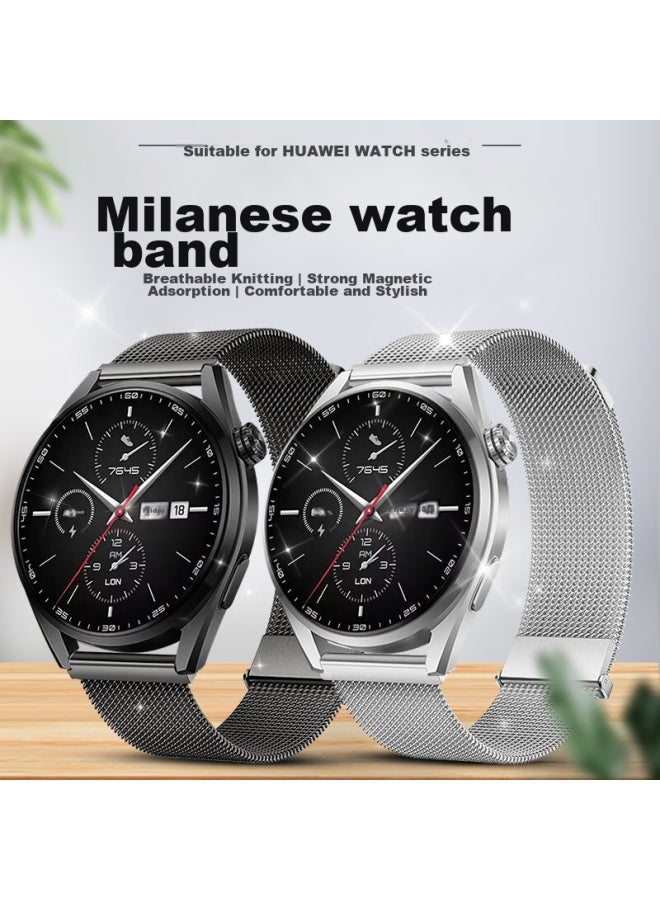 Wei Qiantu Weiqiantu سوار هاتف Huawei متوافق مع Watch Gt4/gt5/pro/watch4/3pro/gt3 حزام ميلانيزي من المعدن الصلب | مشبك مغناطيسي مزدوج - 46/48 - فضي - Image 2