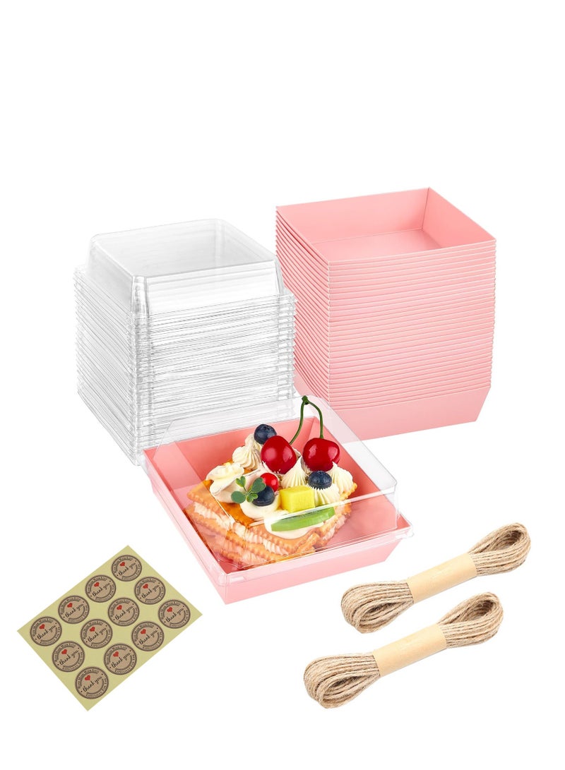 50 Pack Bakery Boxes  Small Dessert Boxes To Go  4 Inch Paper Mini Cake Boxes, Clear Treat Boxes, Disposable Cookie Cake Slice Containers for Charcuterie, Strawberries, Baked Goods - Image 1