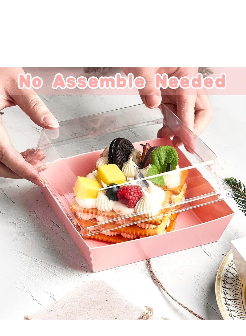 50 Pack Bakery Boxes  Small Dessert Boxes To Go  4 Inch Paper Mini Cake Boxes, Clear Treat Boxes, Disposable Cookie Cake Slice Containers for Charcuterie, Strawberries, Baked Goods - Image 5