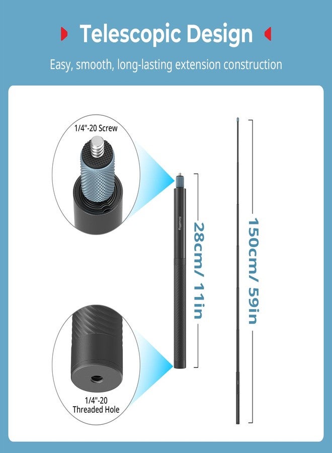 SmallRig Extended 150cm/59in/4.9ft Invisible Selfie Stick for Insta360 X5/X4/X3, for DJI OSMO 360, Portable 360 Camera Stick Pole with 1/4"-20 Screw/Hole, Stake, Wrist Strap, Anti-Slip Handle - 5270 - Image 5
