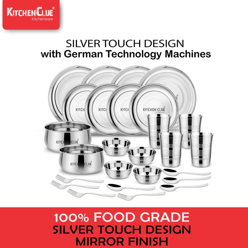 KITCHEN CLUE Stainless Steel Premium Grade Quality Dinner Set of 26 Pcs - Kitchen Set for Home - Heavy Guage - Classic Silver Touch Design - Highly Durable & Food Safe Steel - Dishwasher Safe - Image 5